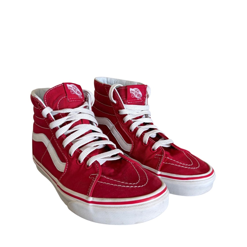 Vans Sk8-Hi High Top Sneakers Mens 7.5 Womens 9 Red White Excellent Condition